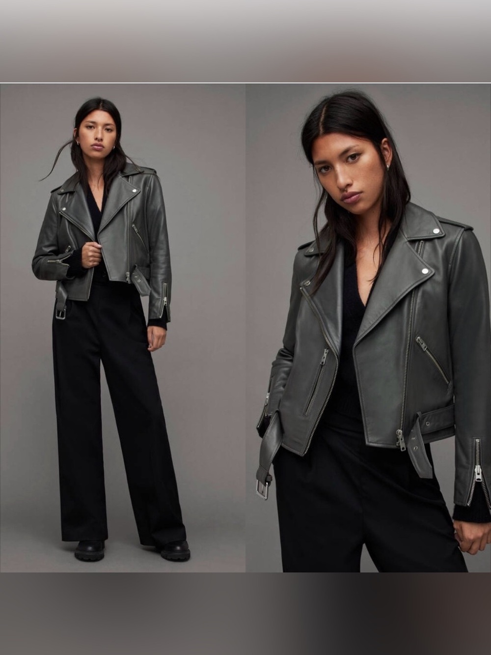 Dark Grey All Saints Balfern Jacket 100% lambskin - Picture 2 of 11